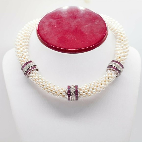 RARE!! 15CTS VS Diamonds, Rubys, Pearl Necklace - Picture 1 of 4
